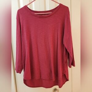 Kirkland Signature Cotton Slub Tee 3/4 Sleeve Burgandy Size Large